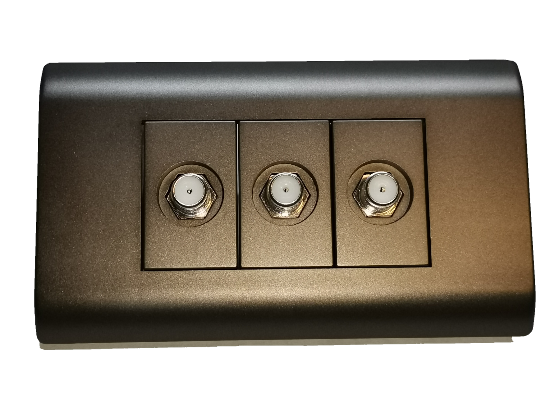 Royu 3 gang cable TV outlet metallic brown wall plate with three coax F connectors for TV distribution