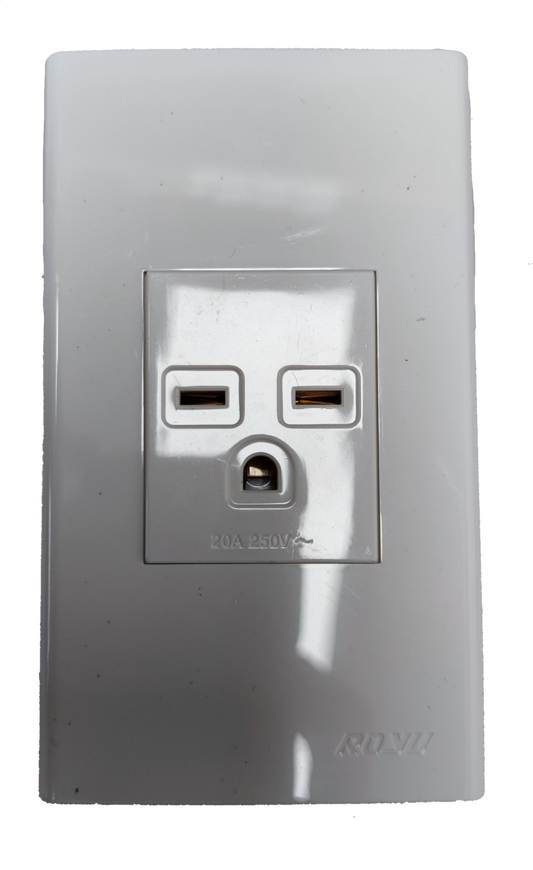 White Royu Aircon Outlet with Plate single socket with earth pin for wall mounted air conditioner power