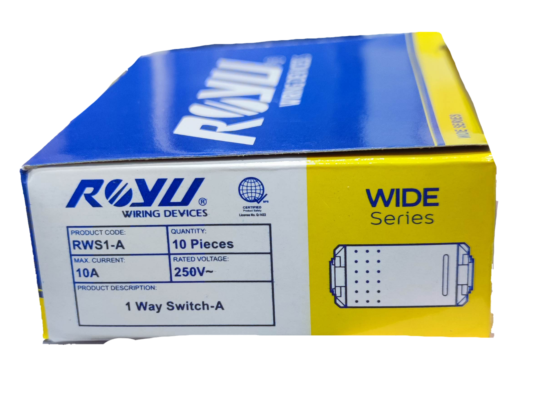 Royu RWS1-A switch 10 pack with 1 way switch 10A max current and 250V rating by Electx Electrical Supply