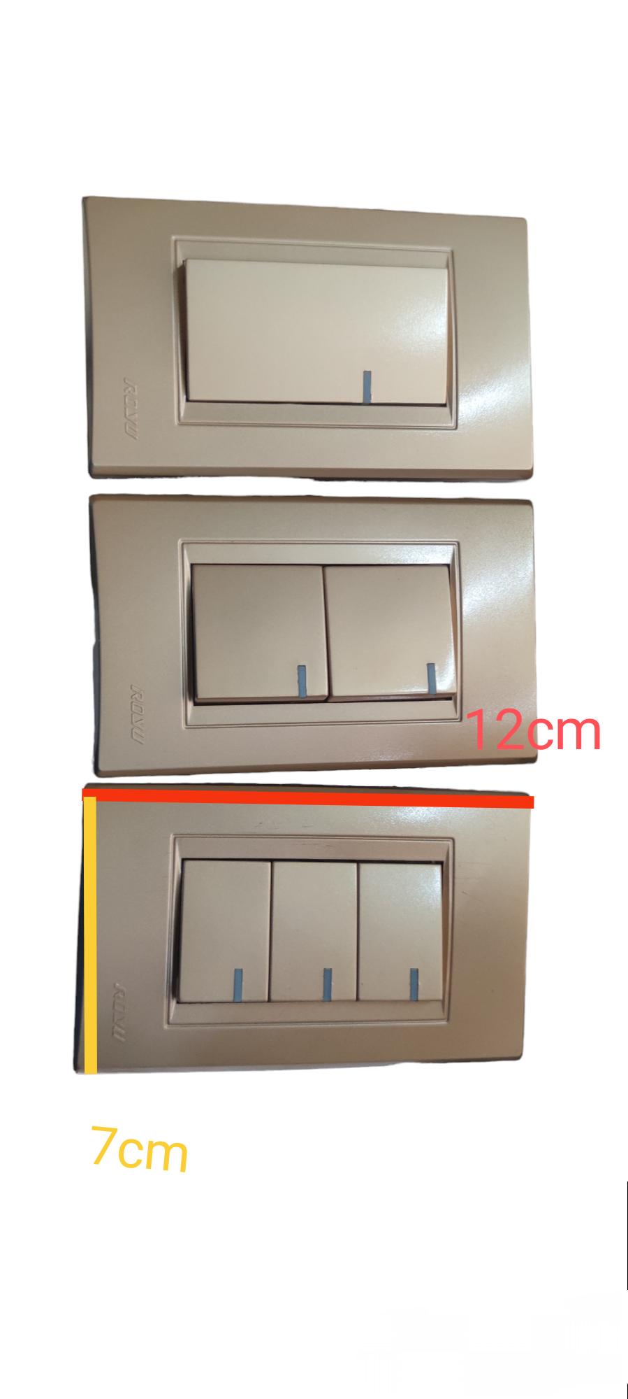 Royu Switch Flush Type 1 Way 10A 250V beige electrical switches in single, double, and triple configurations