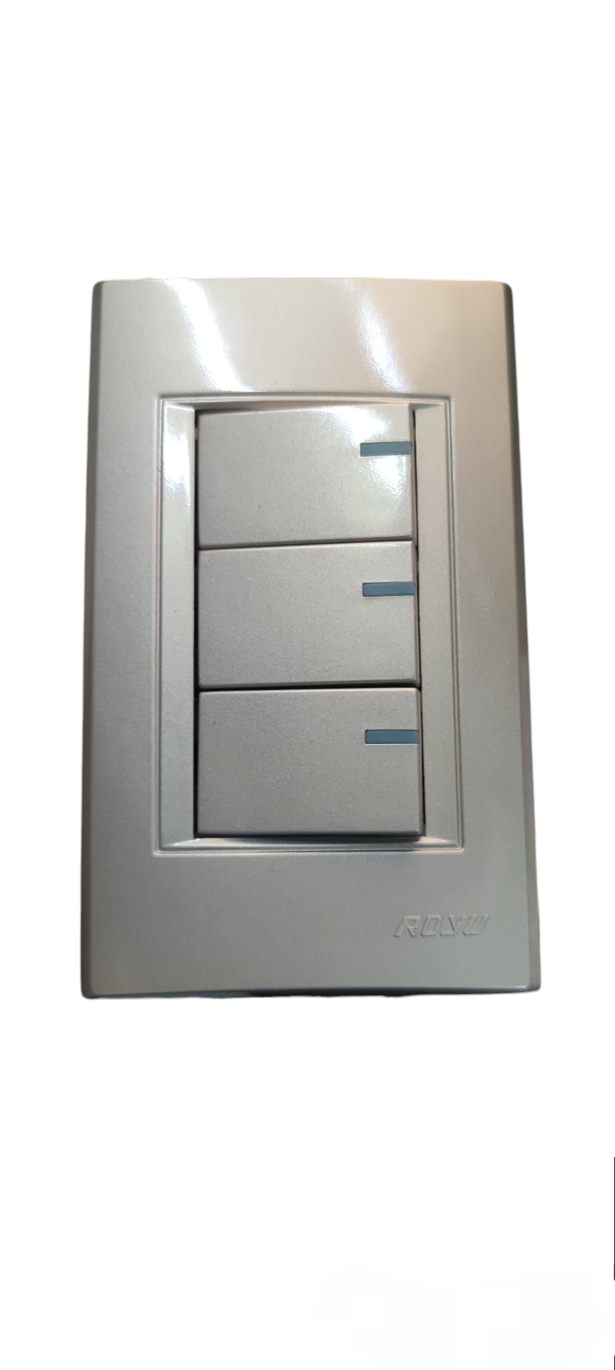 Royu Switch Flush Type 1 Way 10A 250V triple rocker switch with silver finish