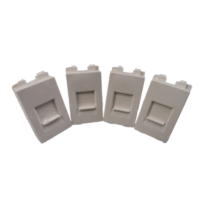 Set of four white Royu Telephone Modular Jack RWX1 wall plates for telephone connections