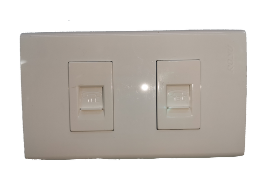 Royu Telephone Outlet 2 Gang white dual port wall socket for telephone connections