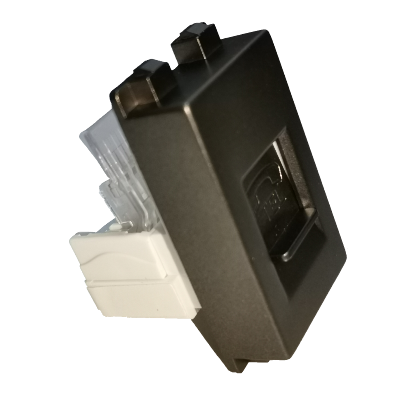 Royu Telephone Outlet Dark Gray with white connector for secure phone line connection