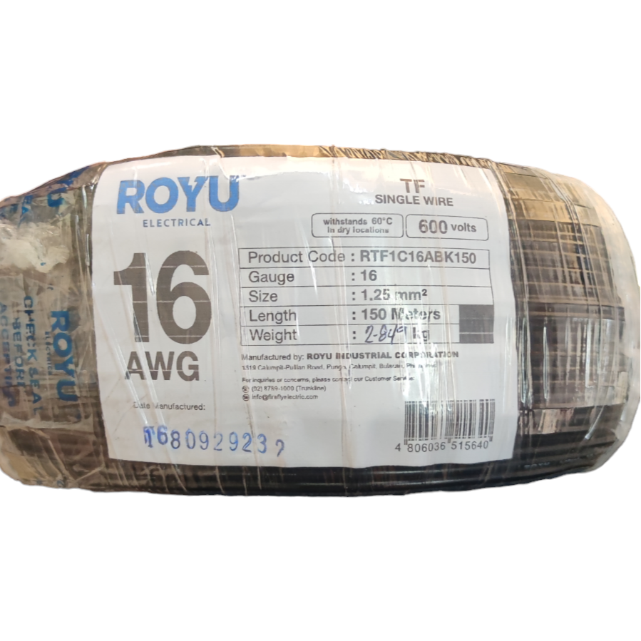Royu TF Wire 16 1.25mm 1 Roll electrical wire wrapped in packaging with product label