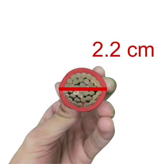 Royu THHN 400MCM stranded wire shown in a hand with a width of 2.2 cm for electrical applications