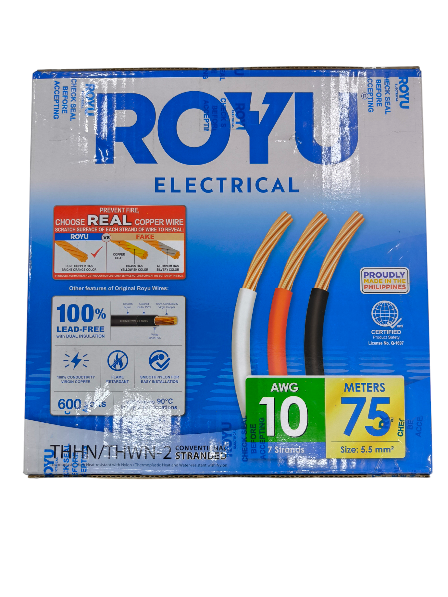 Royu THHN AWG 10 Stranded Wire Green electrical wire with 75 meters length and 7 stranded copper conductors