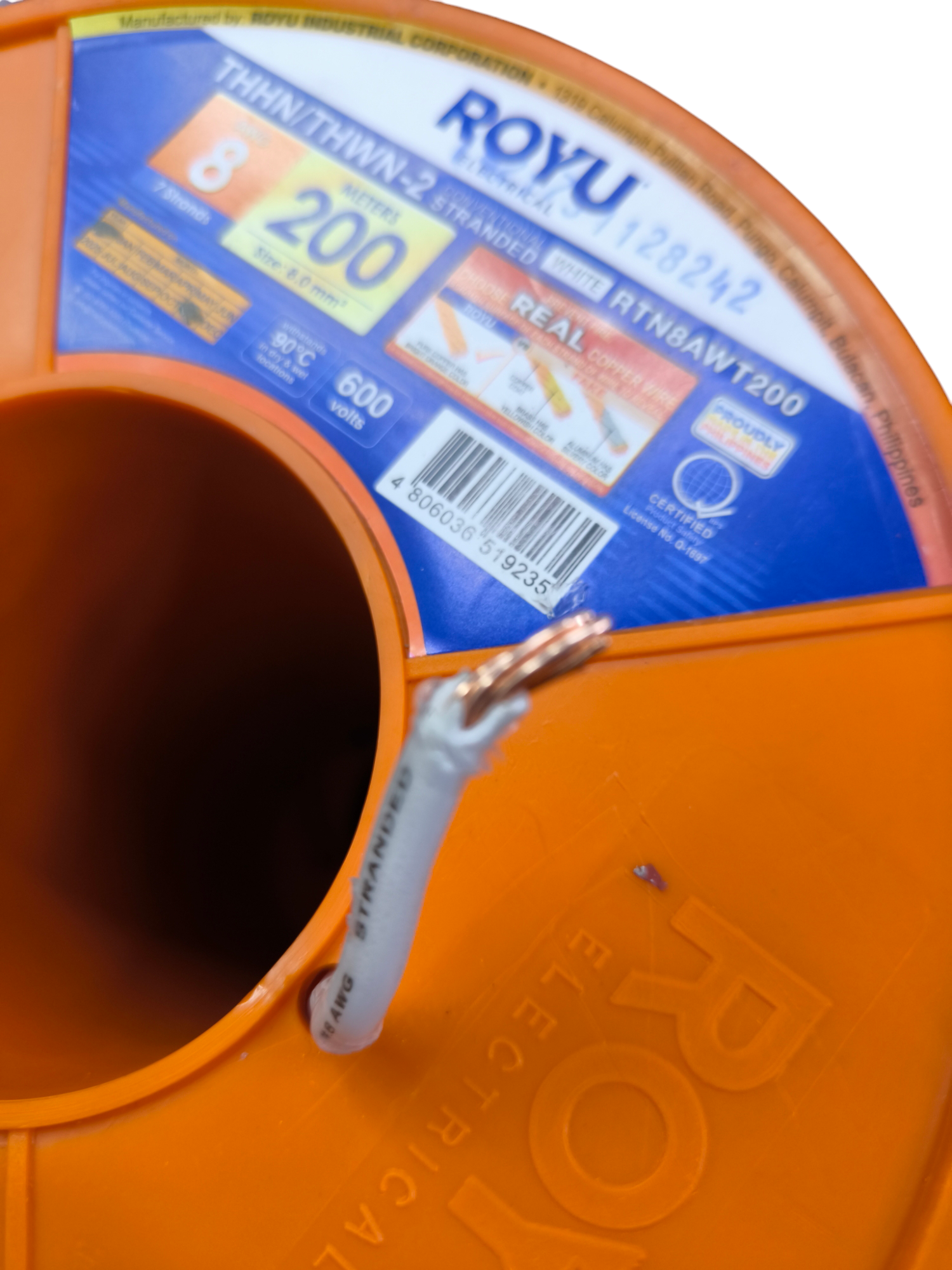 Royu THHN Wire on Orange Spool, 200 feet, 8 AWG Copper for Electrical Projects