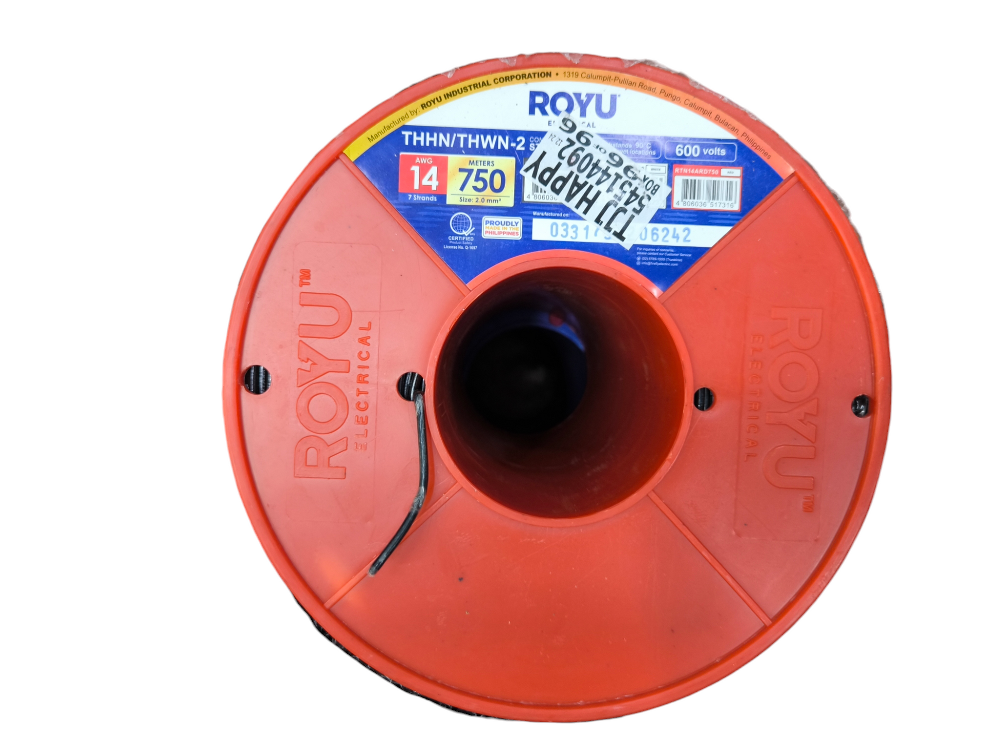 Royu THHN THWN wire black 14 gauge 750 feet spool for electrical wiring