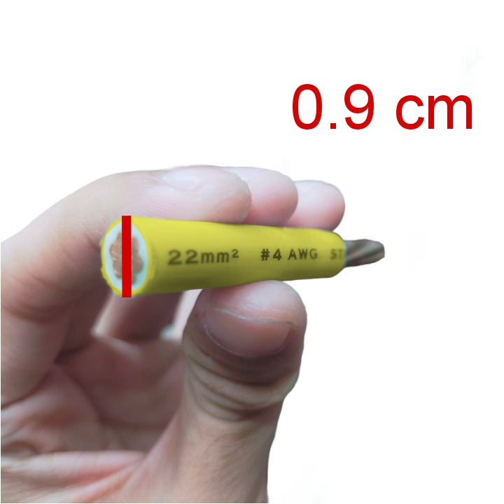 Royu THHN wire 2 AWG stranded in hand, showcasing bright yellow color and size details