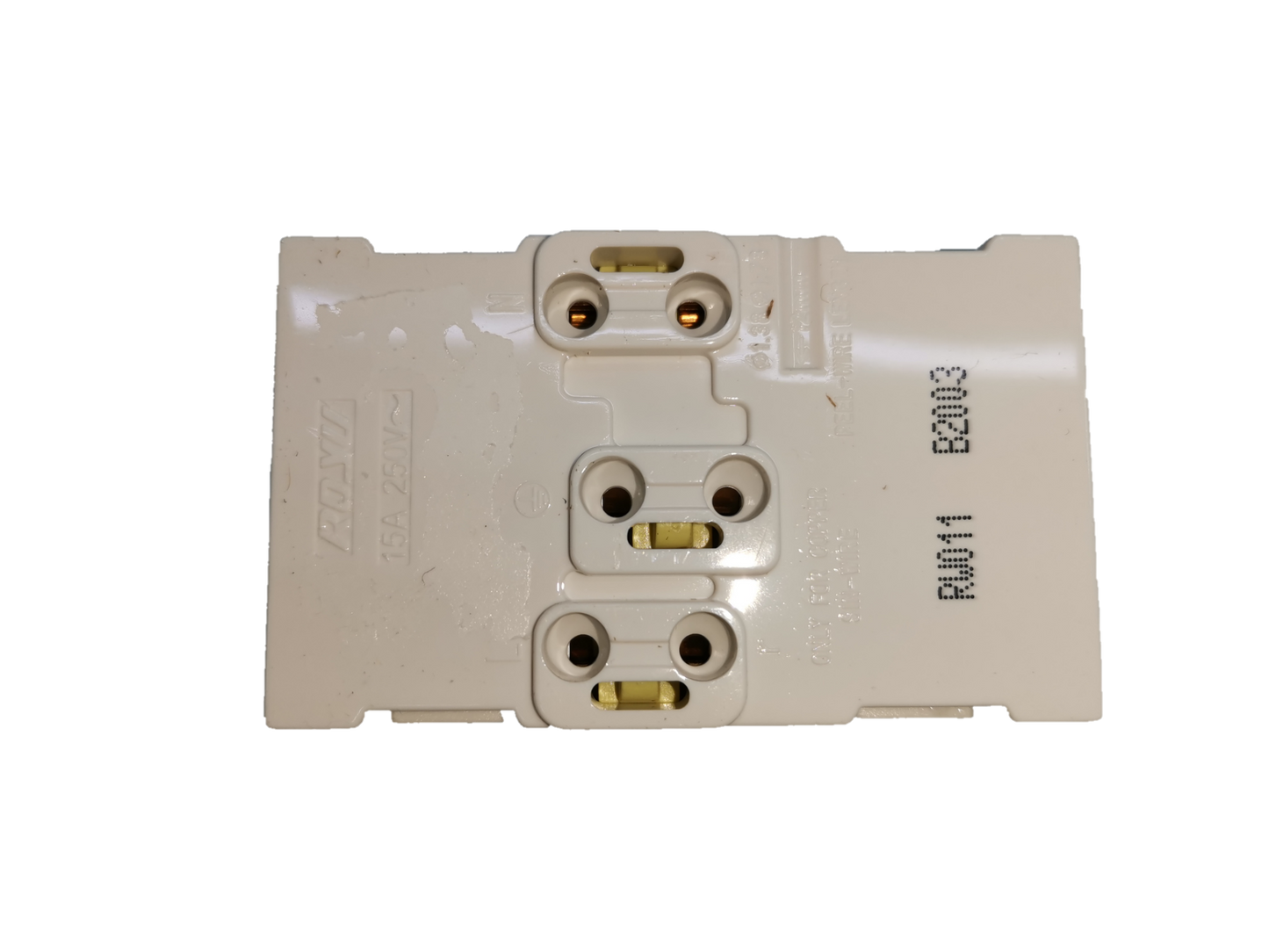 Royu Universal Duplex Outlet with Shutter white electrical power point showing back connectors