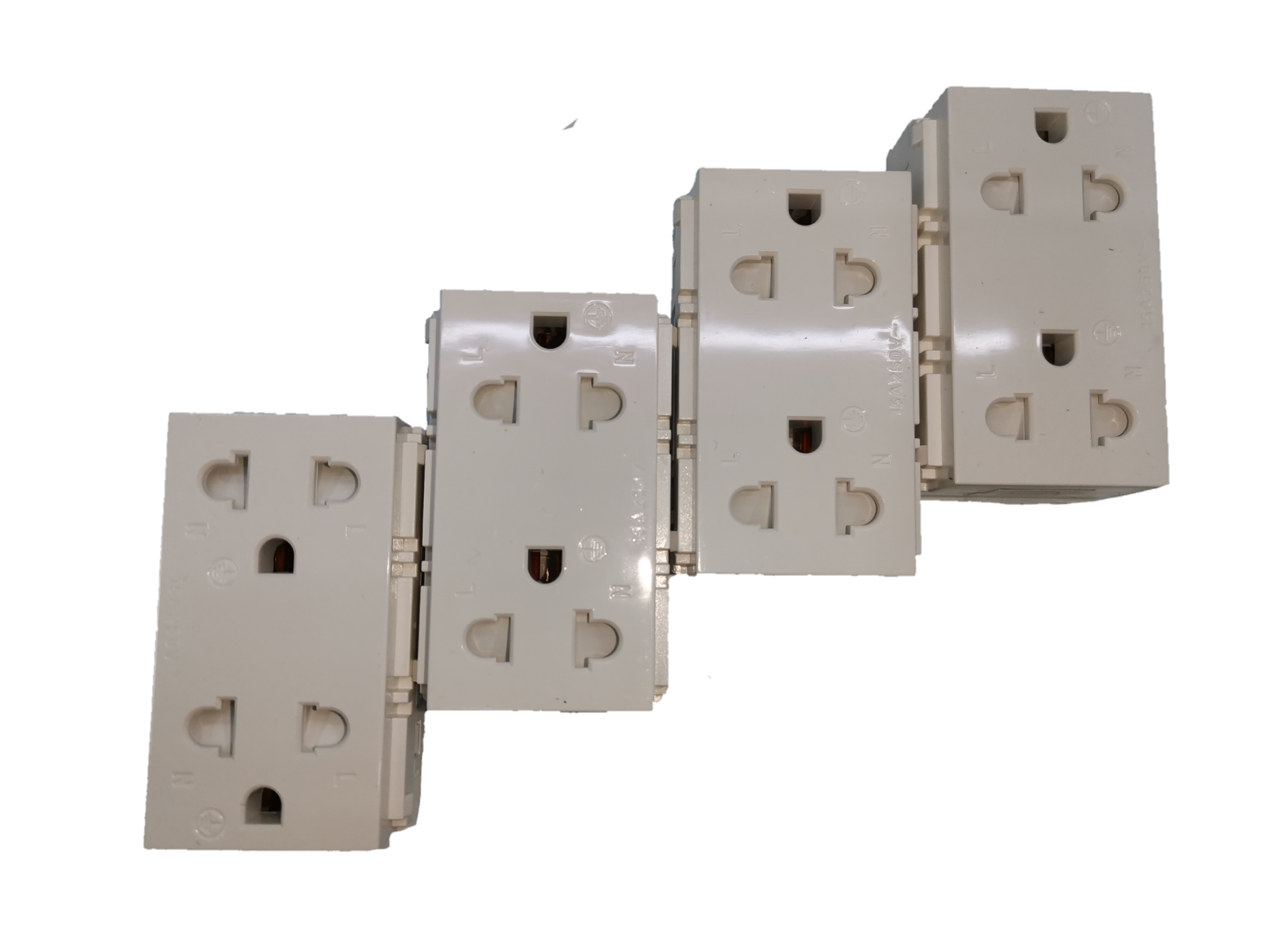 Royu Universal Duplex Outlet with Shutter white electrical power point showing multiple sockets in a row