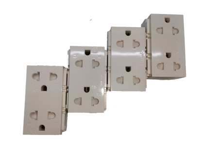 Royu Universal Duplex Outlet with Shutter white electrical power point showing multiple sockets in a row