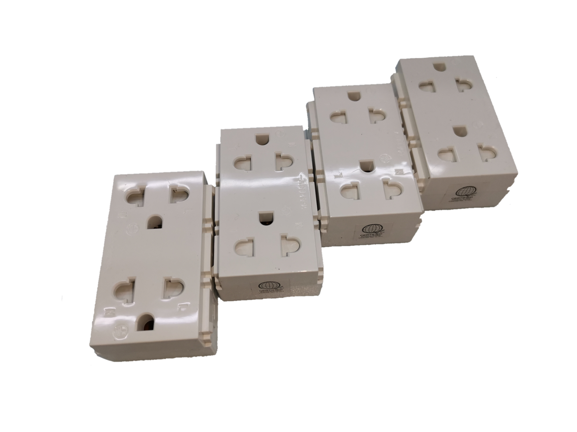 Royu Universal Duplex Outlet with Shutter featuring multiple white power points and universal plug sockets