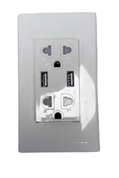 Royu Universal Outlet with Plate 16A 220V white power socket with two USB ports