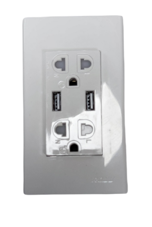 Royu Universal Outlet with Plate 16A 220V white power socket with two USB ports