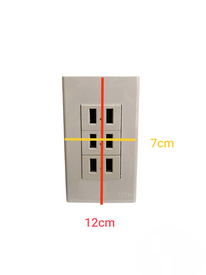 Royu USB Outlet with Plate Cover wall charger with six USB ports and compact 12 by 7 cm dimensions