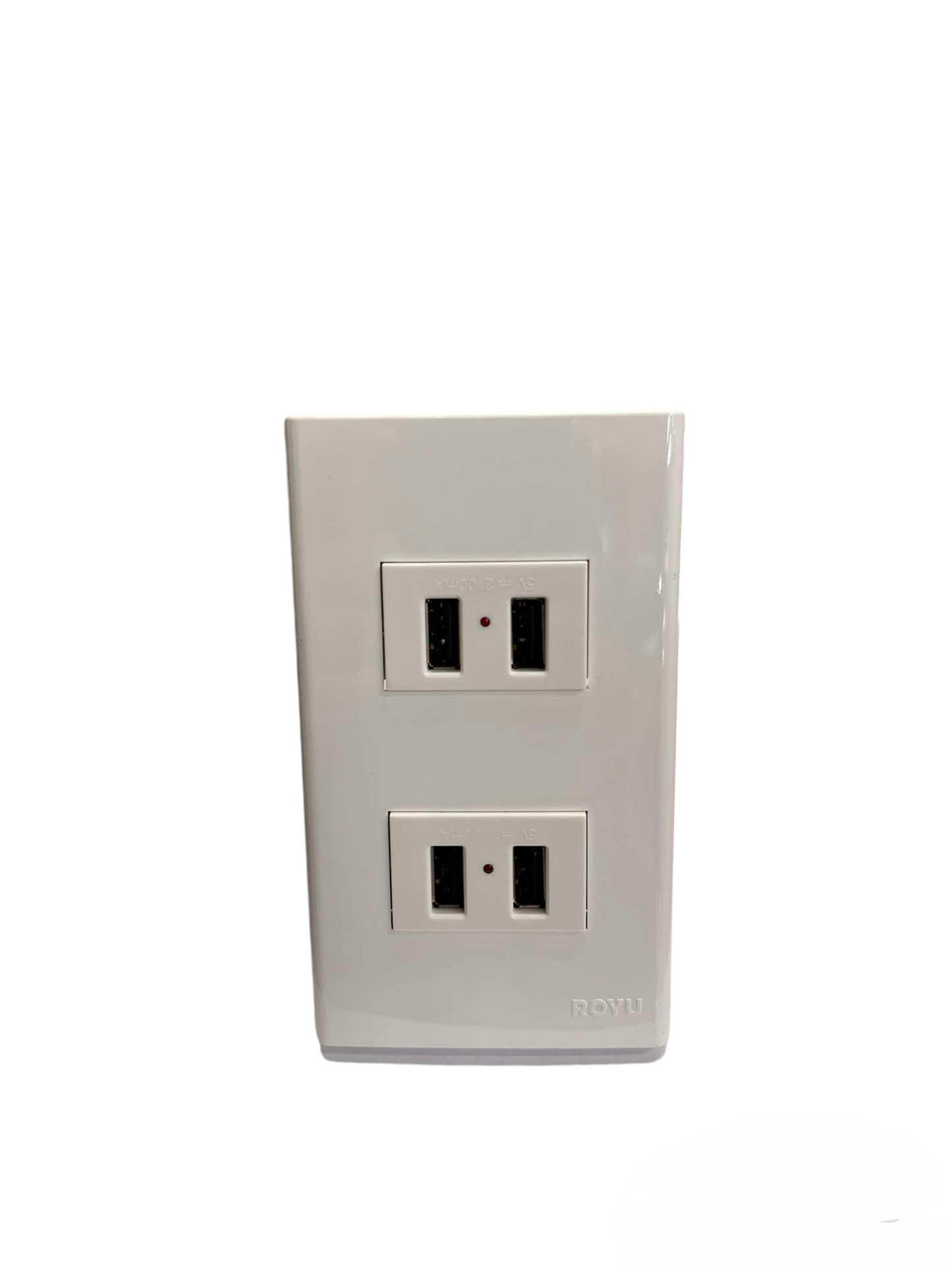Royu USB Outlet with Plate Cover dual USB wall charger in white with indicator lights