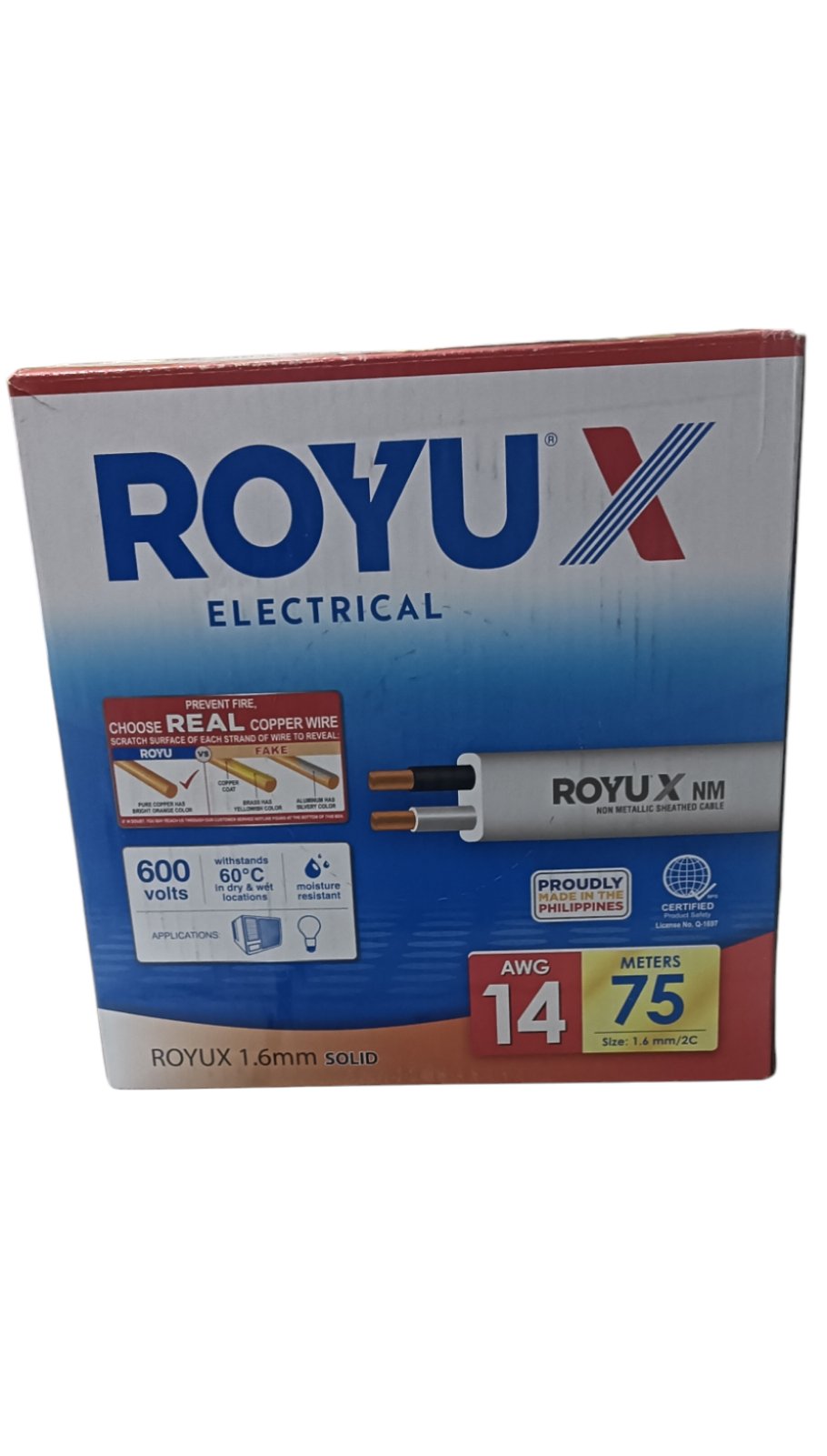 Royu Romex Cable Duplex Flat Solid 2C 75 Meters with electrical specifications for efficient wiring