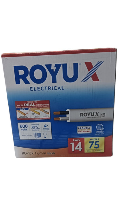 Royu Romex Cable Duplex Flat Solid 2C 75 Meters with electrical specifications for efficient wiring