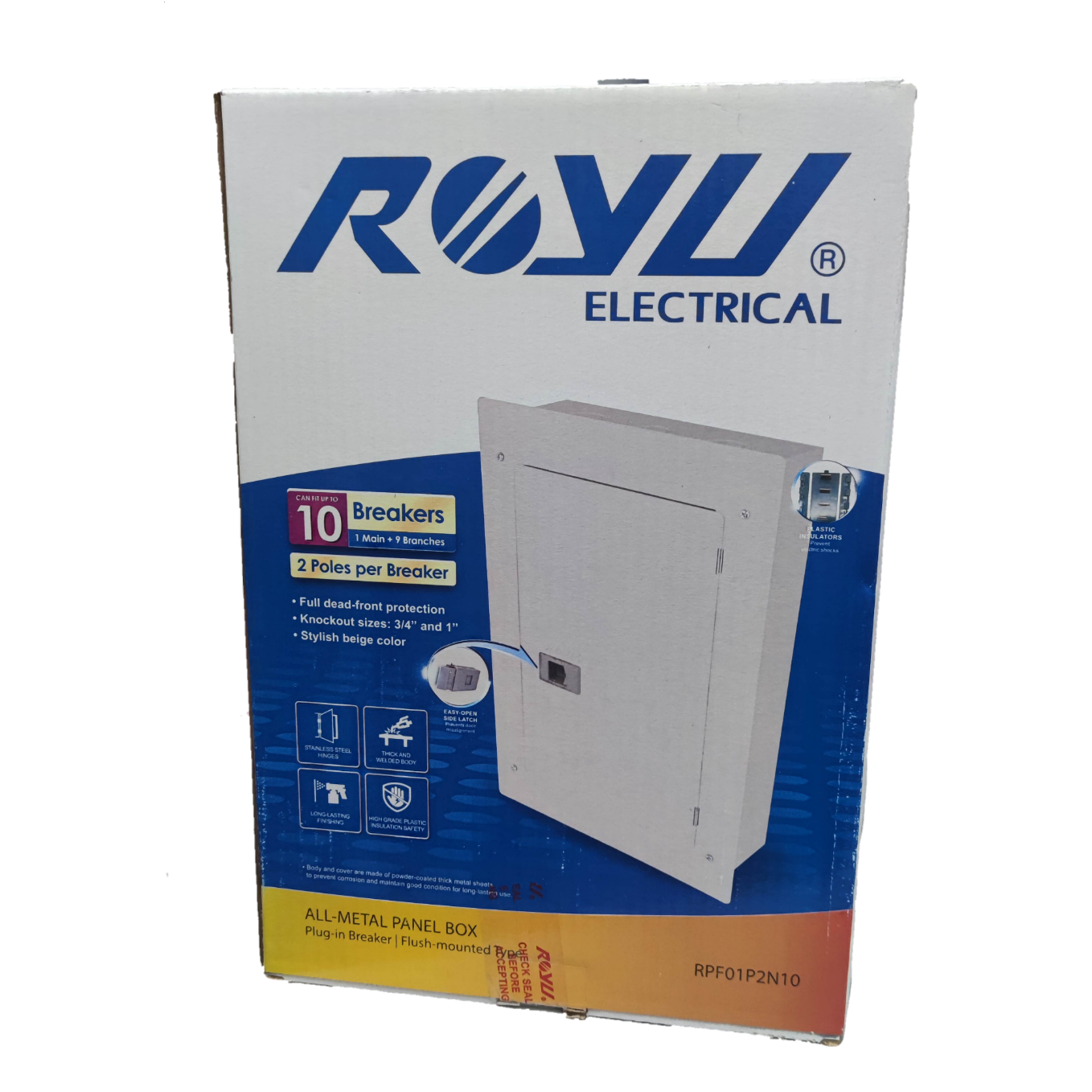 Royu Electrical Panel Board 5x5 10 Holes for 2 Pole Plug in all-metal panel box with breaker protection