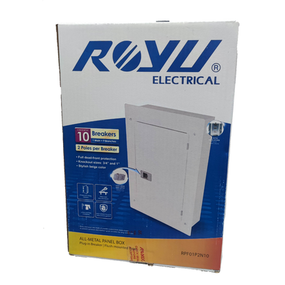 Royu Electrical Panel Board 5x5 10 Holes for 2 Pole Plug in all-metal panel box with breaker protection