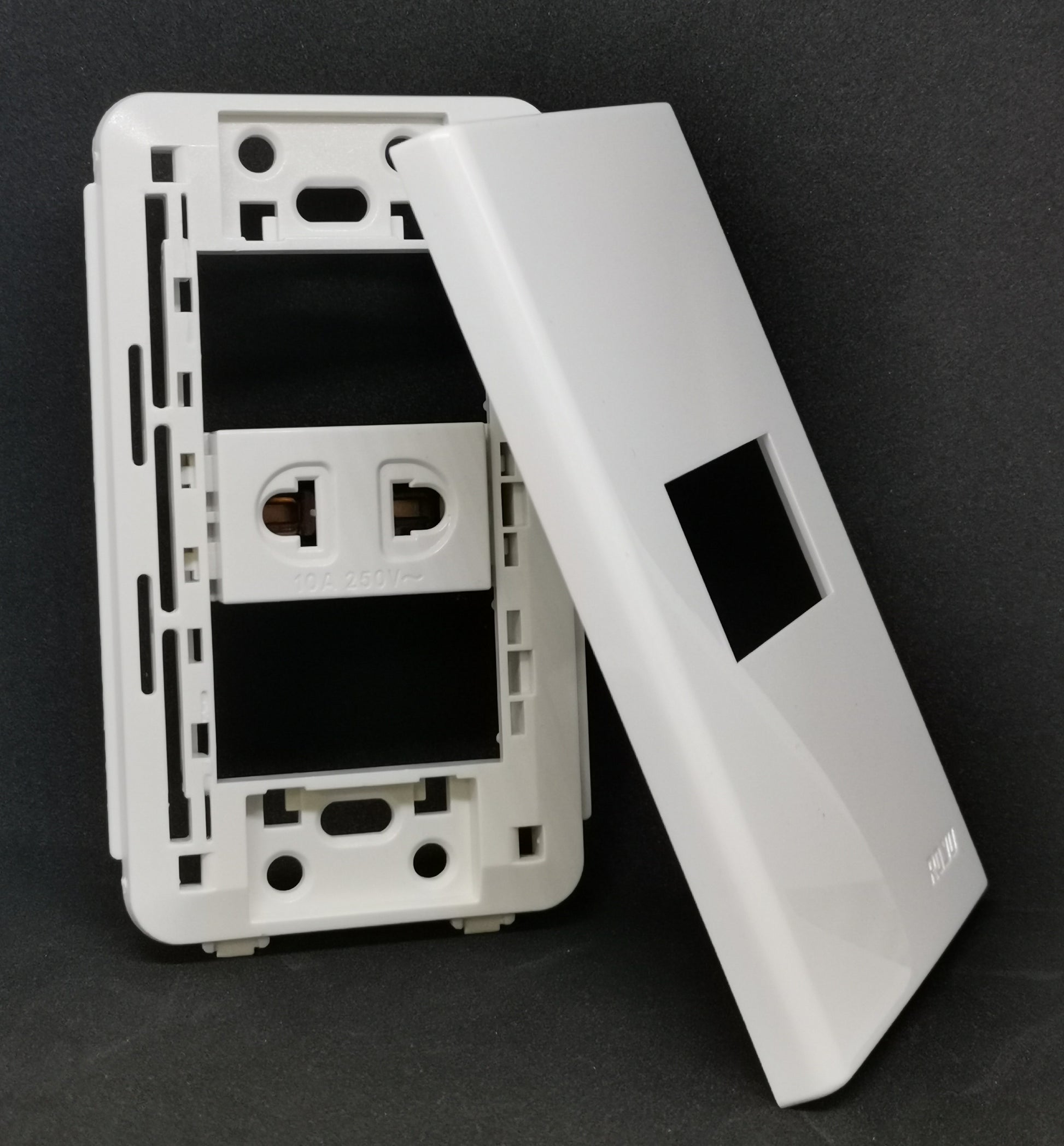 Royu 1 Gang Universal Outlet with Plate white glossy faceplate and mounting frame showing single universal socket