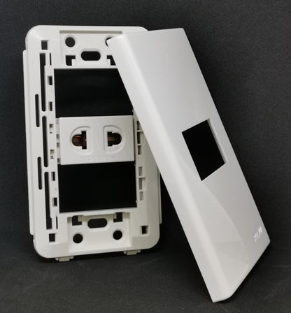 Royu 1 Gang Universal Outlet with Plate white glossy faceplate and mounting frame showing single universal socket