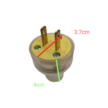 Omni 10A Rubber Plug 250V AC with two gold prongs and a clear body for secure electrical connections