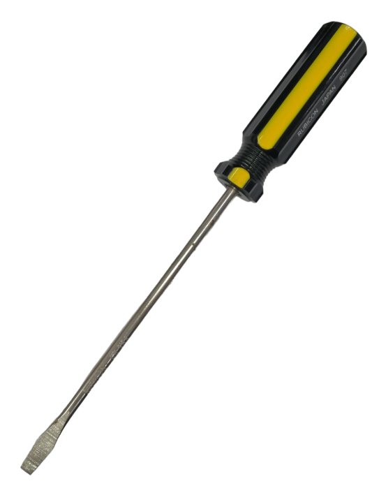 Rubicon 6 inch flat head screwdriver with yellow and black handle for hand tool tasks
