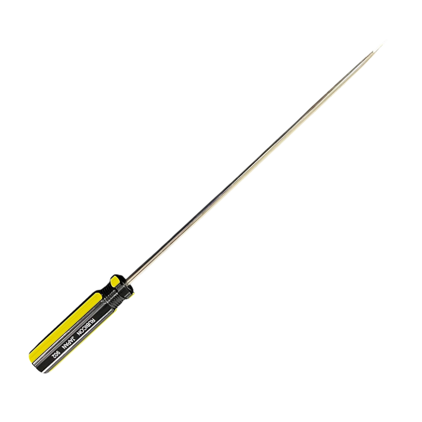 Rubicon 8 Inch Flat Head Screw Driver 902 with yellow and black handle and long metal shaft