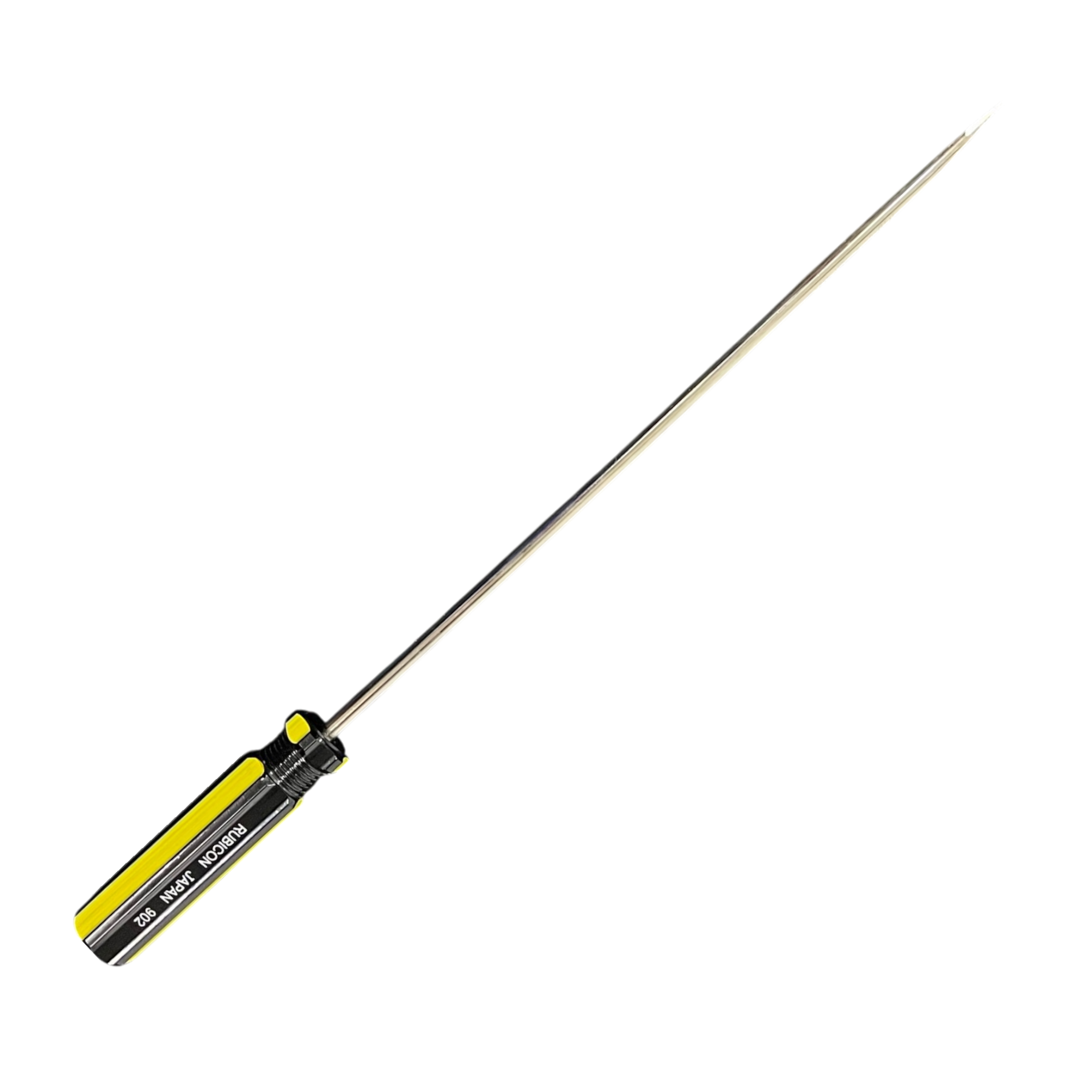 Rubicon 8 Inch Flat Head Screw Driver 902 with yellow and black handle and long metal shaft