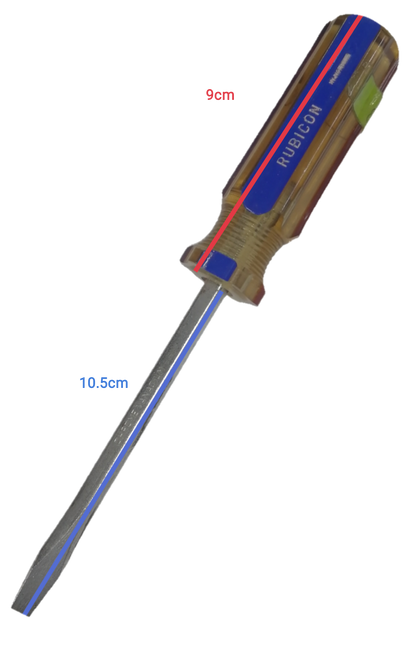 Rubicon Flat Head Screw Driver 100mm with clear ergonomic handle and durable metal blade