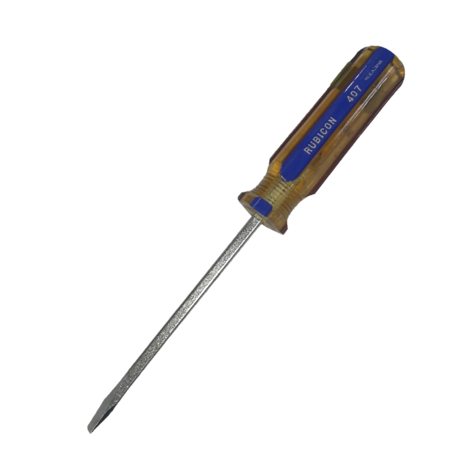 Rubicon Flat Head Screw Driver 407 100mm with clear handle and steel blade for precision screwing