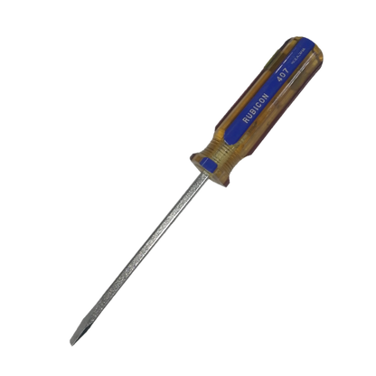 Rubicon Flat Head Screw Driver 407 100mm with clear handle and steel blade for precision screwing