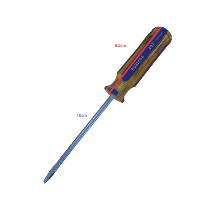 Rubicon Flat Head Screw Driver 407 100mm with clear ergonomic handle and durable metal shaft