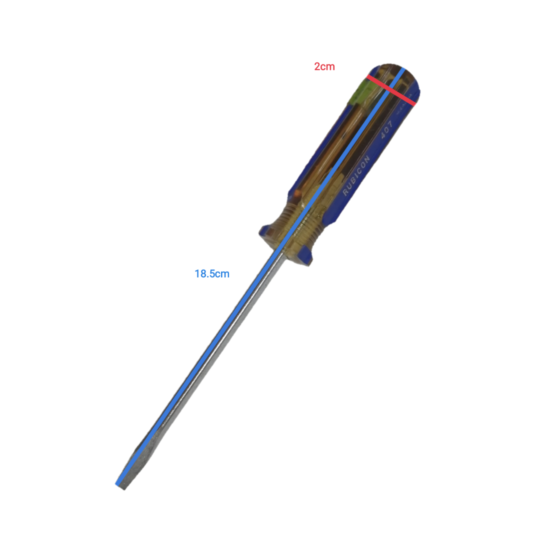 Rubicon Flat Head Screw Driver 407 100mm with clear handle and metal shaft for precise fastening