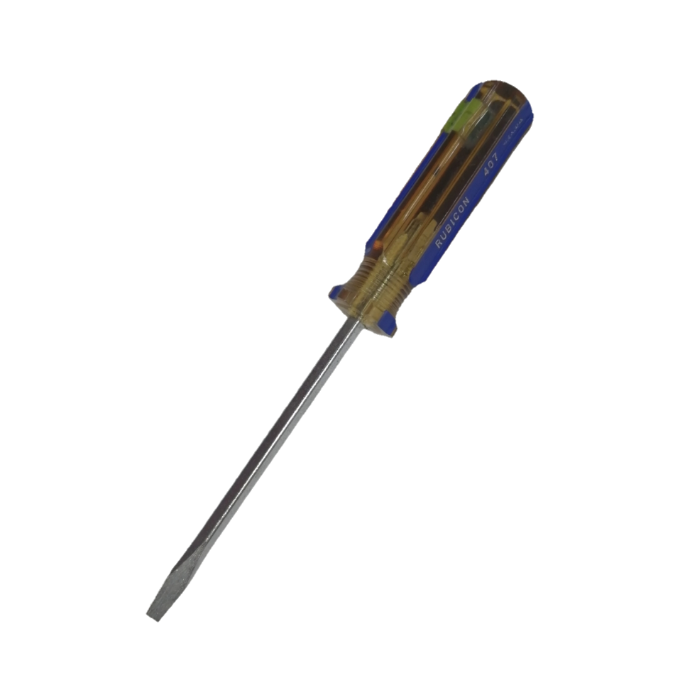 Rubicon Flat Head Screw Driver 407 100mm with clear brown handle and metal shaft