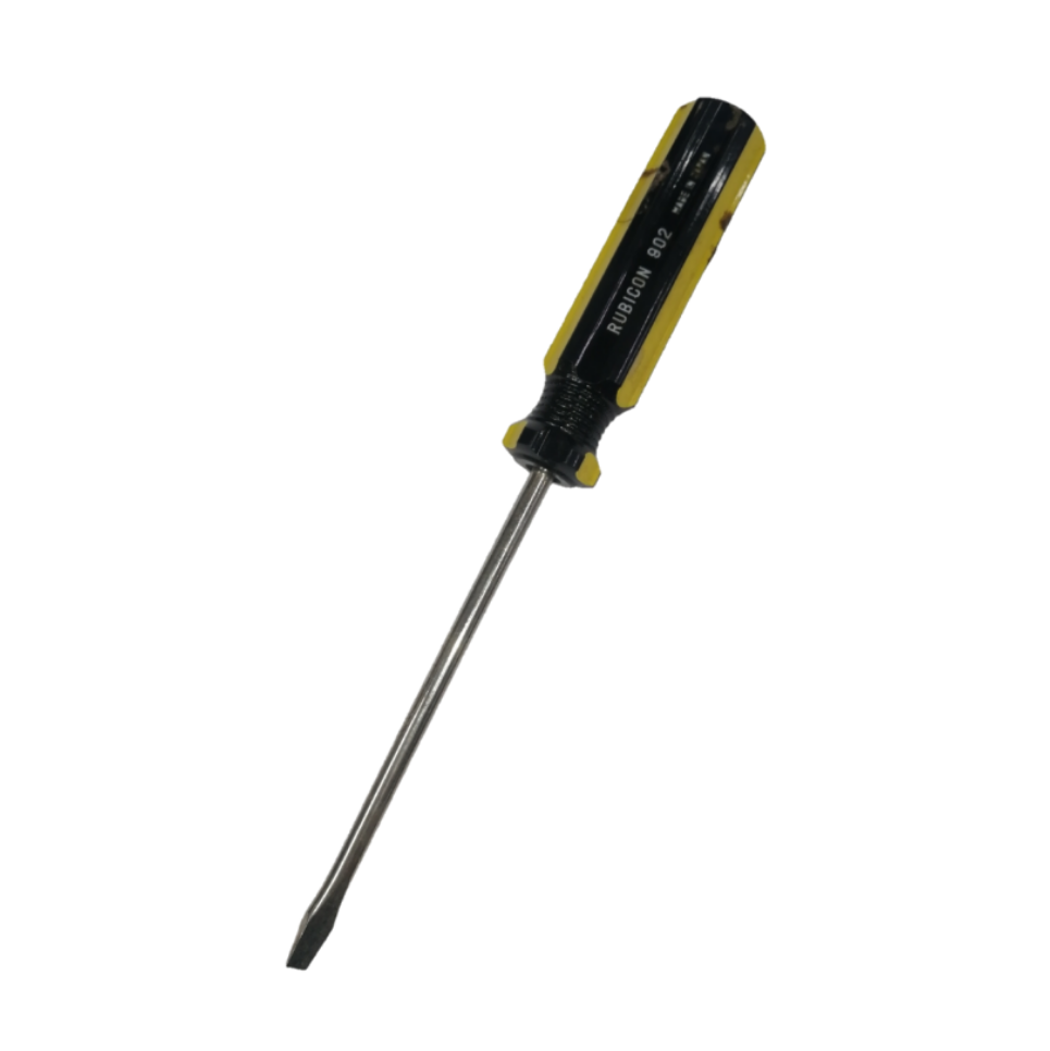 Rubicon Flat Head Screw Driver 902 100mm with black and yellow handle and steel shaft