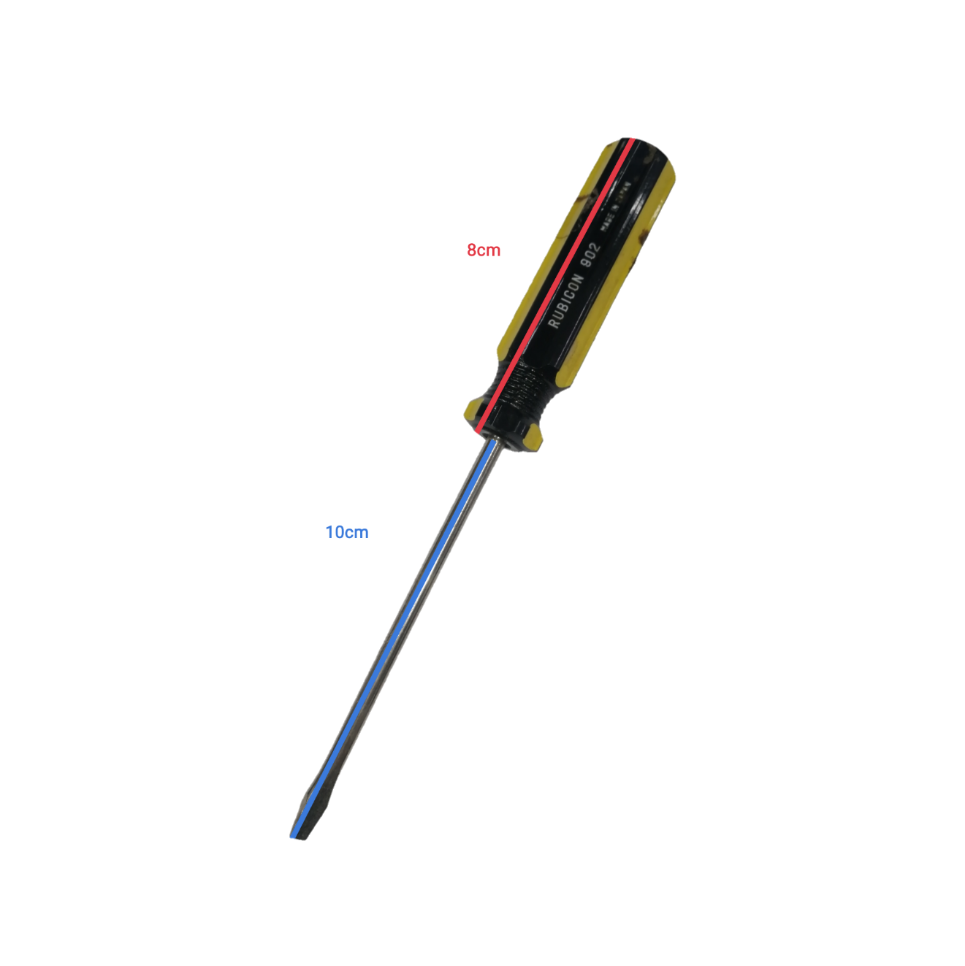 Rubicon Flat Head Screw Driver 902 100mm with black and yellow handle and metal shaft