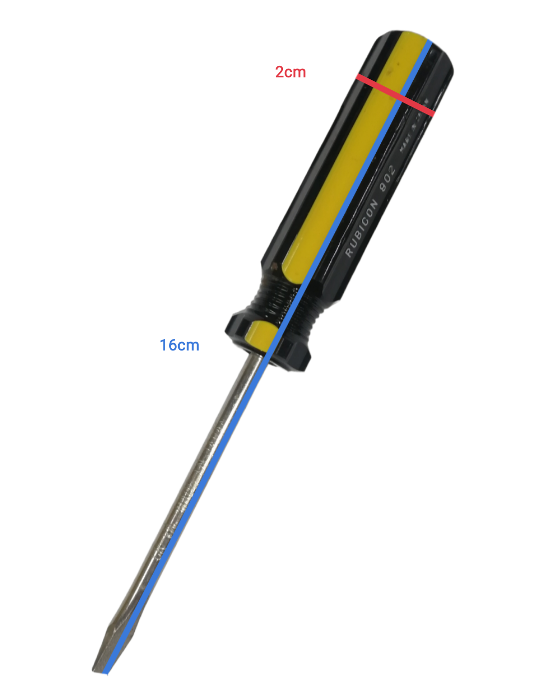 Rubicon Flat Head Screw Driver 902 75mm with black and yellow handle and metal shaft