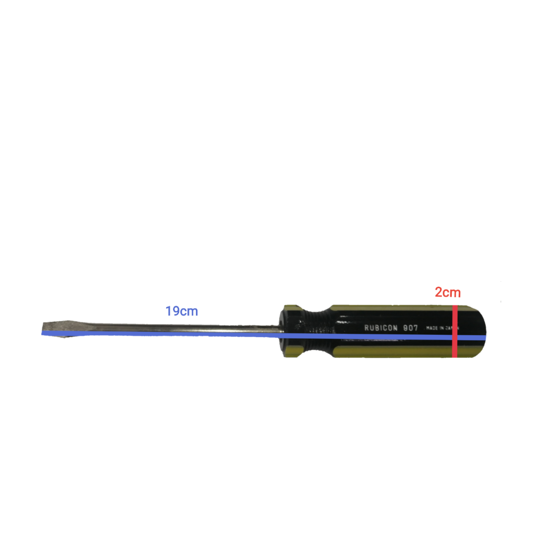 Rubicon Flat Head Screw Driver 907 100mm with black and yellow handle and metal shaft