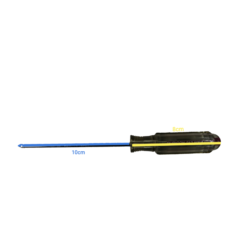 Rubicon Philip Screw Driver Rainbow 212 100mm with clear handle and blue shaft measuring 10cm