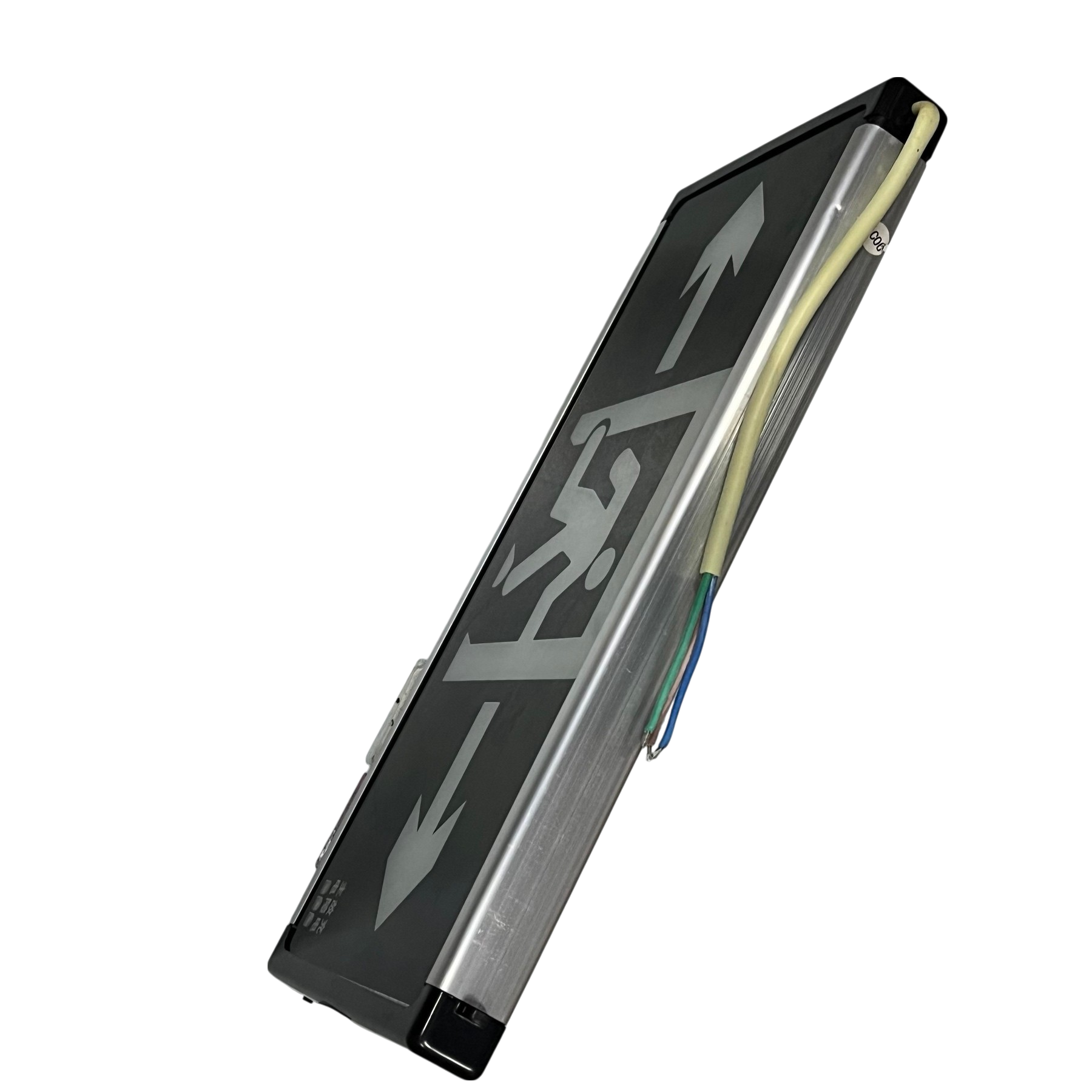 Running Man Left and Right Green 3W 220V work and safety light sign with wiring on black background