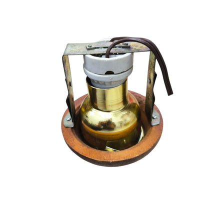 E27 golden reflector ceiling light with brass reflector wooden trim and vintage E27 porcelain socket for recessed lighting