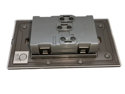 Royu outlet with ground dark gray power point switch and plug back view on black background