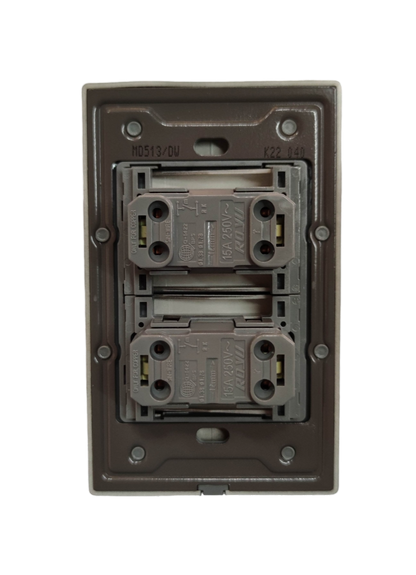 Royu MD513 Darkd Wood 2 gang switch with dual outlets for enhanced electrical connectivity