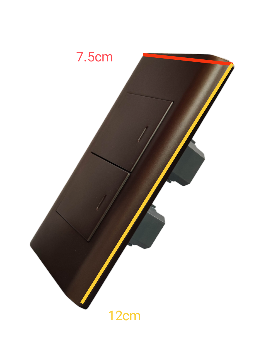 MD513 Darkd Wood 2 gang switch with a sleek design and dual switch functionality for modern homes