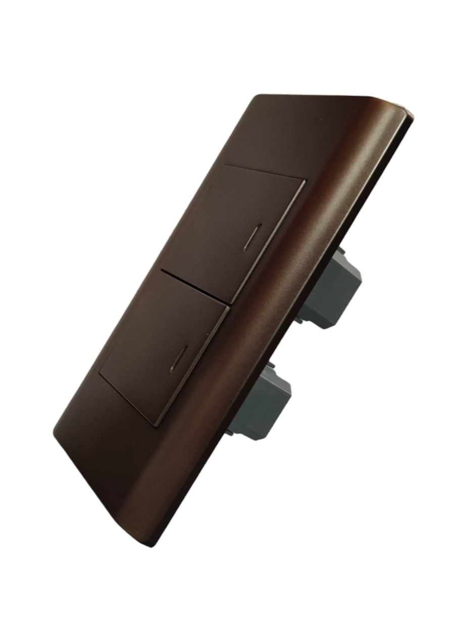 Royu MD513 Dark Wood 2 gang switch with a sleek design for modern interior lighting control
