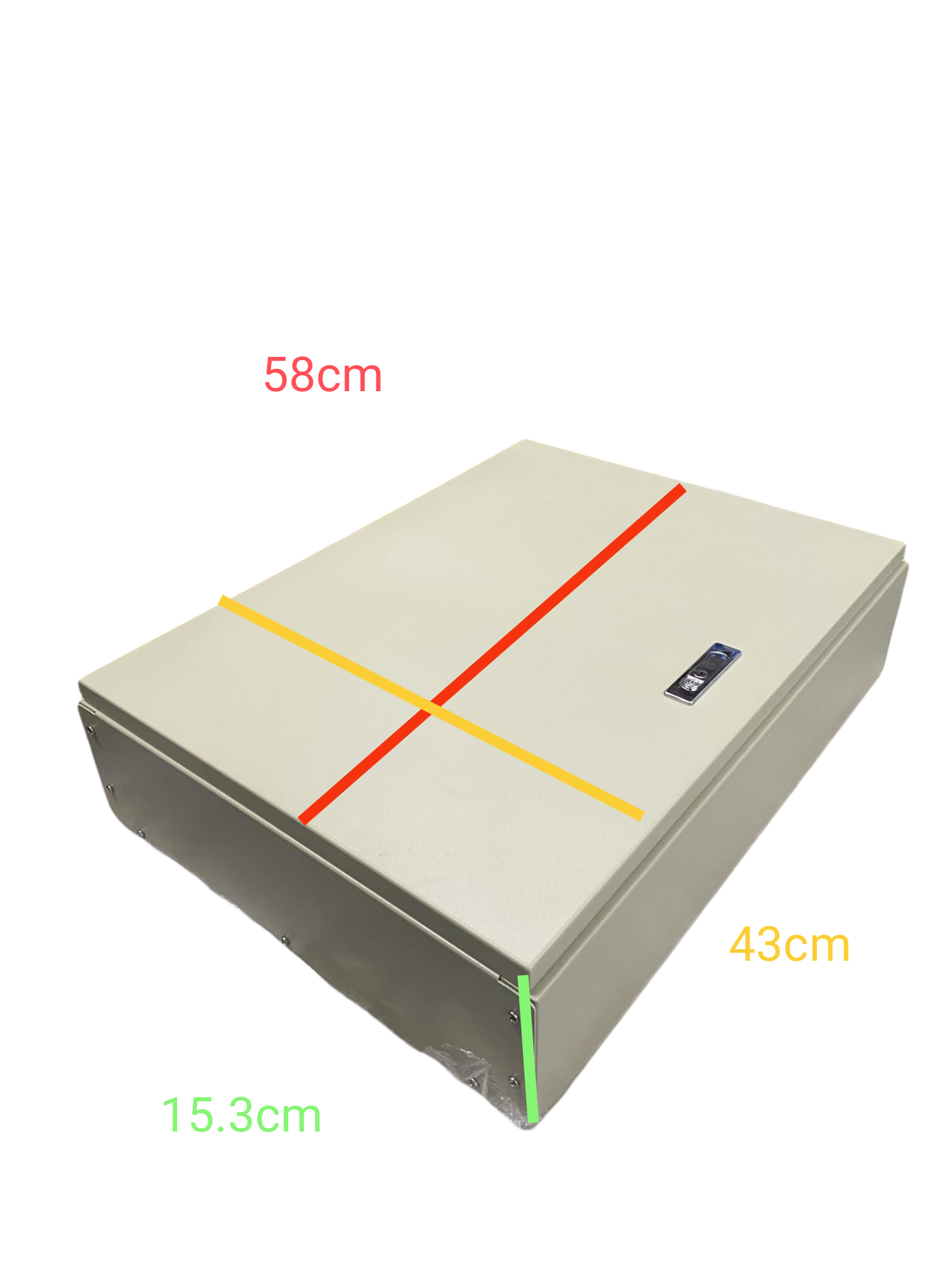 Schneider Panel Board EZC100 Main 2Pole 100A electrical enclosure with dimensions 58cm by 43cm by 15.3cm